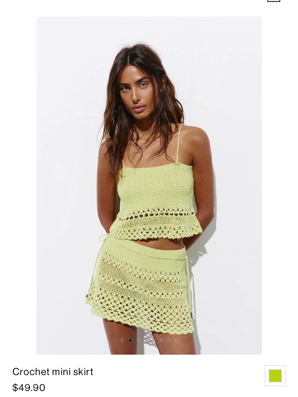 Crochet Pull & Bear Two-Piece Swim coverup Tank and Skirt Set in Light Green - Picture 1 of 6